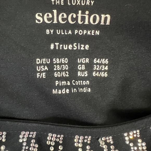 Ulla Popken Womens Top 28/30 Black Rhinestone Scoop Neck Pima Cotton Oversized - Picture 5 of 7